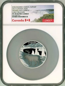 2017 Canada $30 Endangered Animal Cutout Woodland Caribou ER NGC PF70 UC COA OGP - Picture 1 of 5