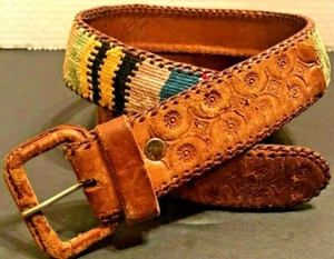 Unisex Hand Tooled Handmade Belt Tan Woven Colors Guatemala Size Small (28) - Picture 1 of 10