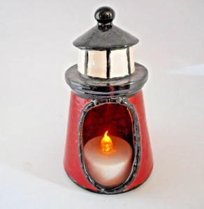 * Leuchtturm Teelicht Kerzenhalter handbemalt 4,5 cm Markenlos  - Bild 1 von 3