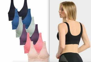 6 Pack Womens Seamless Sports Push Up Bra BR124SP8 Removable Sofra Wireless Lot - Picture 1 of 5