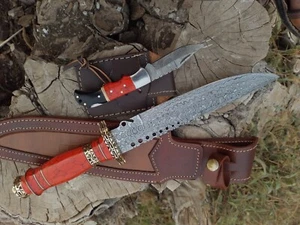 14" Handmade Damascus Steel Fancy Bowie Knife Turquoise Stone Handle W Sheath - Picture 1 of 1