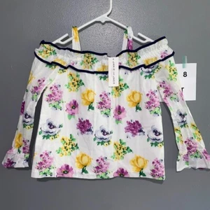 NWT Janie And Jack Cold Shoulder Floral Top Blouse Cotton Long Sleeve SIze 8 - Picture 1 of 1