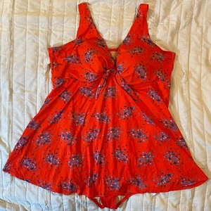 Catherines Swimsuit Women Plus 28W Red w/ Blue Stars One Piece Swimdress - Picture 1 of 10