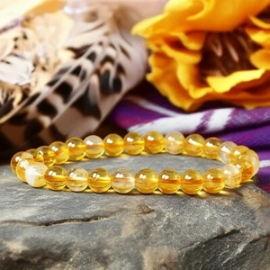 Natural Citrine 6mm Round Beads Dainty Gemstone Elastic Stretch Bracelet Gift - Picture 1 of 6