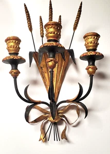 Aplique de pared vintage ITALIANO de hierro forjado dorado con 3 velas MEDIOS DE SIGLO Regencia - Imagen 1 de 6