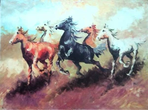 24x32 inch Acrylic Original Hand Painted Medium Size Horses on The Desert - Picture 1 of 1