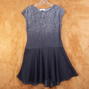 HALSTON HERITAGE Dress Womens XS Black Satin Mini Flare Shift Twirl Croc - Picture 1 of 8