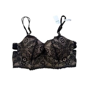 Aerie Balconette Real Good Black Cream Floral Lace Bra Sz 32C NEW - Picture 1 of 5