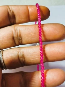 dark pink ruby gemstone 2 mm round beads 925 fine silver 9" string bracelet - Picture 1 of 5