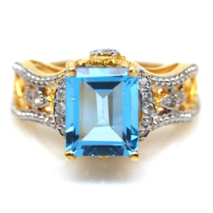 925 Plata de Ley Topacio Azul Suizo & Blanco Zircon Tendencia Anillo Tamaño 10.0 - Imagen 1 de 4