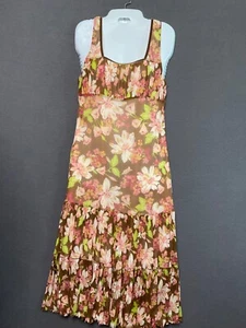 Tommy Bahama Brown Floral Maxi Dress Overlay 100% Silk, Lined Large 12/14 - Picture 1 of 6
