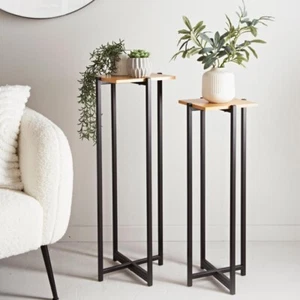 Juego de 2 soportes para plantas - Portaplantas de hierro de metal negro planta de interior alta y pequeña - Imagen 1 de 4
