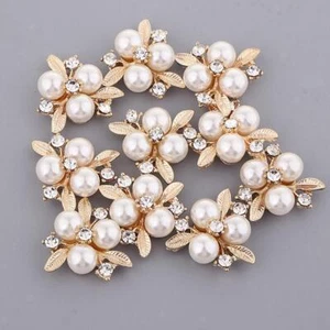 10pcs Pearl Flatback Buttons Embellishment for Brooches, Wedding Bridal Bouquet, - Picture 1 of 5