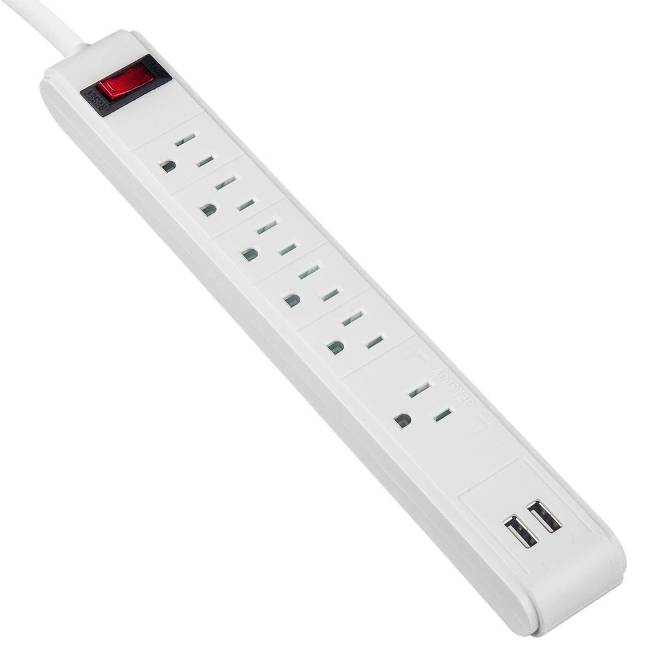 6 Outlet Power Strip Surge Protector with 2 USB 3ft 300J 15A 125V - Image 1 of 1