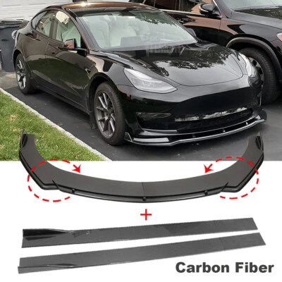 Спойлер-разветвитель кромок переднего бампера из углеродного волокна для Tesla Model X Y + боковые юбки - Изображение 1 из 4