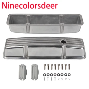 Polished Retro Finned Aluminum Tall Valve Covers For 58-86 SBC Chevy 327 350 400 - Bild 1 von 9