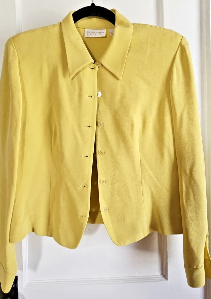 Blazer De Colección DANABUCHMAN Petites Cuello Amarillo Botón 100% Seda 8P Foto 1 de 4