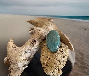 Anillo de piedras preciosas amazonita talla 6 - chapado en plata 925 - ¡Nuevo! - Imagen 1 de 4