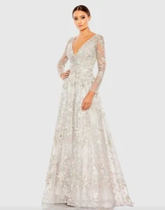 Mac Duggal 20402 Embroidered Lace Wrap Over Illusion Long Sleeve Gown Size 2 - Picture 1 of 5