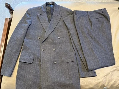 Traje Ralph Lauren Doble Pecho Rayas 42XL Franela Chapas Foto 1 de 4