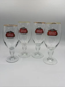 Lot Of 4 Stella Artois Belgium Gold Rimmed Beer Chalices 3-40 CL & 1-33 CL - Picture 1 of 5