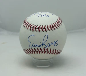 Ernie Banks Signed Rawlings Baseball With Ball Cube Lets Play Two Insc PSA 547 - Picture 1 of 5