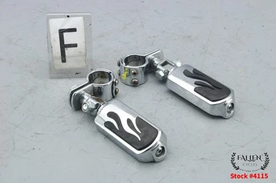 2006 Harley Road King Highway Peg + Mount Bracket Set CHROME FLAMES #4115 - Image 1 of 4