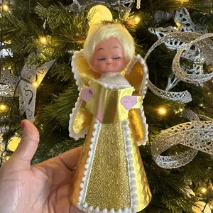 De colección Kitsch MCM Papel Dorado Árbol Topper Cono Ángeles Plástico Cara Japón - Imagen 1 de 8