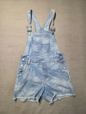 NO BOUNDARIES Denim Shortalls Womens Sz M Light Blue Floral Print Casual Wear - Image 1 of 4