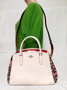 COACH MARGOT FLORAL PRINT COATED CANVAS & CHALK LEATHER CARRYALL SACTHEL F57631 - Picture 1 of 18
