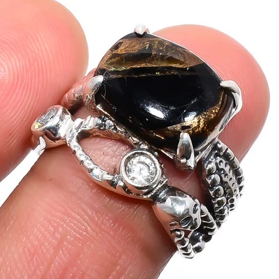 Медное черное бирюзовое, белое фианитовое посеребренное израильское кольцо s.7 F2635 - Изображение 1 из 3