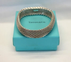 💥TIFFANY & CO. 925 Sterling Silver SOMERSET Mesh Bracelet 15mm 7.5" 59g💥 - Picture 1 of 13