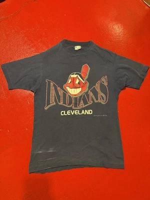 Camiseta De Colección Indios de Cleveland Mediana Azul Marino 1995 Henry Aaron Chief Wahoo De Colección Foto 1 de 4