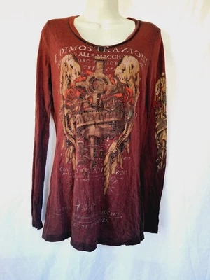 Top Terciopelo Piedra Gráfico Costero Gótico Marrón Rojo Talla L Y2K Hecho en EE. UU. Foto 1 de 4