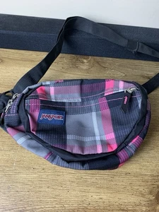 Jansport Plaid Y2k marsupio marsupio da viaggio tasche con cerniera portaoggetti grigio rosa - Foto 1 di 8