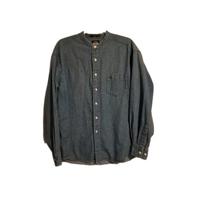 Vintage Dockers Denim Shirt Mens Sz L Blue Band Collar Relaxed Loose 90s Hip Hop - Image 1 of 4