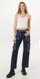 Jeans skater donna BDG denim bicolore Y2K gamba larga 25W 32L - Urban Outfitters - Foto 1 di 18