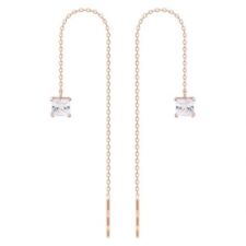 Tpd Solid 14K Rose Gold Square Cubic Long Threader Drop Dangle a Pair of Earring