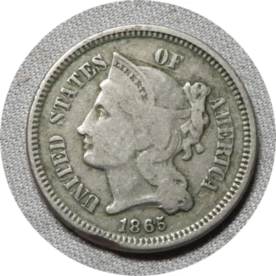 elf Three Cents Nickel  1865   A53 - Image 1 of 2