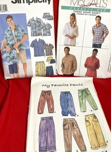 Lot of 3 Sewing Patterns Unisex Shirts & Pants Sizes XS-XXL CUT MOST USED ONCE - Picture 1 of 7