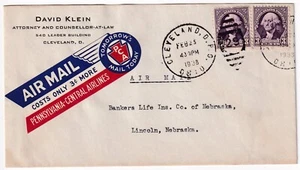 PCA AIRLINES ETIKETT AUF LUFTPOST COVER CLEVELAND DPO 1938 - Bild 1 von 2