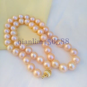 18" Exceptional 9-10mm AAA+ South Sea ROUND Pink Pearl Necklaces 14k Gold P - Picture 1 of 4