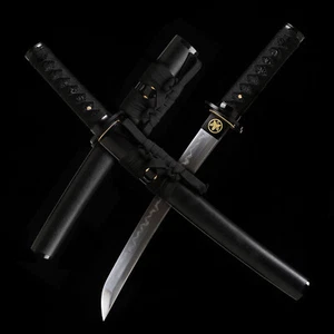 Black T10 Steel Clay Tempered Japanese Samurai Short Sword Real Hamon 20'' Tanto - Picture 1 of 11