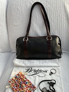 Brighton Handbag Black With Croc Trim Double Handle Shoulder Bag - Picture 1 of 15