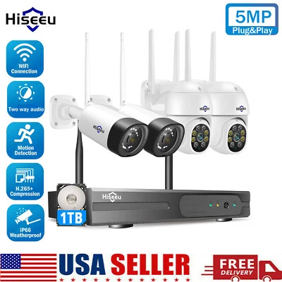 Hiseeu 5MP 8CH NVR Inalámbrico WiFi PTZ Bullet Cámara de Seguridad Sistema de CCTV + 1 TB HDD Foto 1 de 4