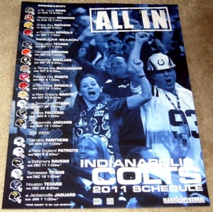 RARO POSTER CALENDARIO INDIANAPOLIS COLTS 2011 - COME NUOVO! - Foto 1 di 1