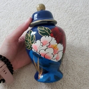 Hand Painted Blue and Gold Floral Ginger Jar - Picture 1 of 13