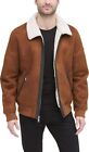 Men's Shearling Bomber Suede Leather Brown & Purple Jacket With Faux Fur Collar