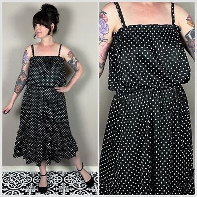 Blusa solera vintage de lunares blanco y negro de los años 70 - XS/S/M Foto 1 de 4