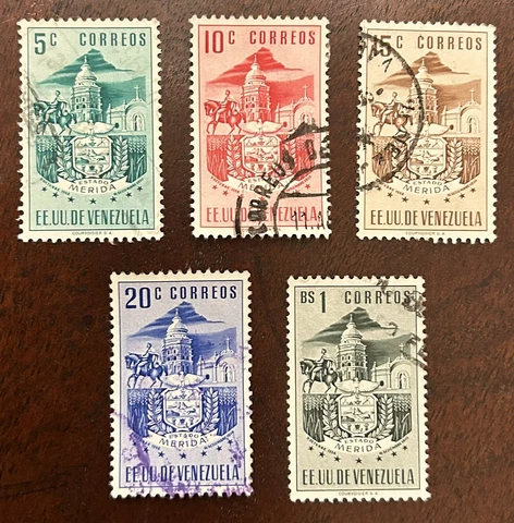 Venezuela: 1953-54 Arms of Merida SC# 569-72 + 574 set of 5. Lot # 10-07273 Cover